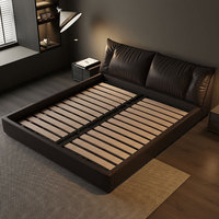 Italienisches minimalistisches Bett mit oberer Schicht aus Rindsleder, echtem Leder und Massivholz, hohes Bett mit Stauraum, 1,8 x 2 m, Kingsize-Bett, Doppelbett