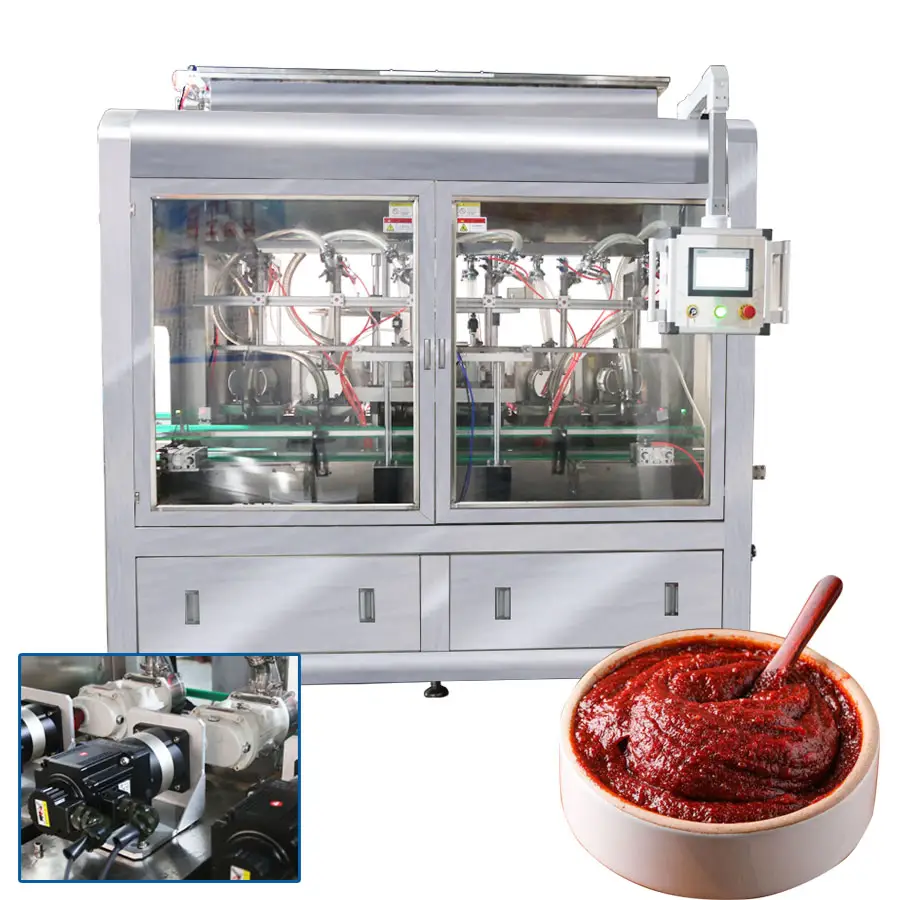 Machine de remplissage automatique de pot de bouteille en verre peut Rotor pompe Chunk Chili Sauce viande pâte Sauce avec chauffage mélange agitateur réservoir