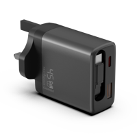 Cargador de Pared Retráctil 3 en 1 con Cable USB-C, Enchufe de Pared con Cargador de Teléfono de 45 W y Puertos Dobles, Bloque de Cargadores USB C para iPhone