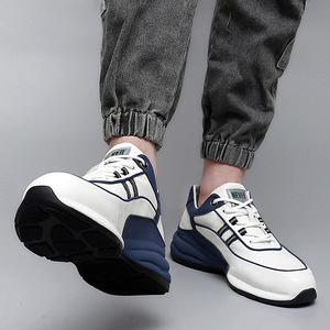 Knat Men's Cow Leather Chunky Sneakers Breathable Mesh <b>Round</b> <b>Toe</b> Walking Shoes Med <b>Heel</b> Height - Product Image 2