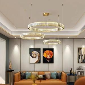 Lustres suspendus de luxe sur mesure pour hôtel, grands lustres à anneaux, luminaires suspendus pour escalier, lustres modernes en cristal LED - Product Image 2