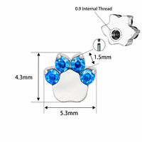 Boucles d'oreilles clous en titane ASTM F136 G23 avec motif patte de chat et zircon cubique, filetage interne, unisexe, pour piercing cartilage, hélix, tragus