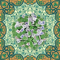 Jeu de Mahjong Américain de Luxe en Bois, 160 Tuiles en Acrylique Effet Marbre, Tapis de Jeu Antidérapant Bleu Vert Motif Botanique, Prêt pour 4 Joueurs, Idéal pour les Clubs