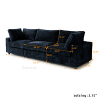 ATUNUS Canapé modulaire sectionnel 3 places moderne en velours côtelé, en gros, en stock aux États-Unis, pour salon