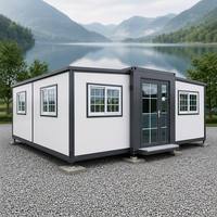 Maison conteneur extensible blanche préfabriquée modulaire à double aile, 2 chambres, cabane de vacances au bord du lac, vente en gros OEM