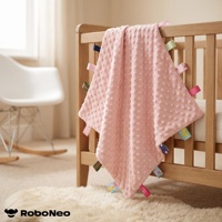 Couverture de sécurité pour bébé en minky à pois, beige clair, carrée, avec étiquette, jouet en peluche, écologique, non toxique, personnalisable