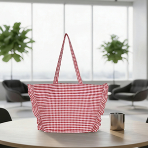 Nouveau sac de <span class=keywords><strong>shopping</strong></span> personnalisé <span class=keywords><strong>à</strong></span> carreaux rouges, écologique, portable, grande capacité, pour un usage quotidien, sacs fourre-tout pour femmes - Product Image 2