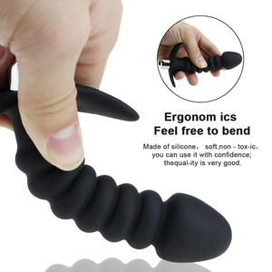 Mainan Anal silikon getar produk dewasa 2 in 1 Butt Plug Trainer untuk wanita pria pemijat silikon lembut Anal Plug Vibrator - Product Image 4