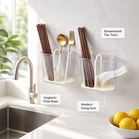 Support de rangement mural indépendant en plastique pour baguettes, avec égouttoir, pour cuisine domestique, boîte à vaisselle de qualité alimentaire