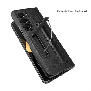Con ranura para <span class=keywords><strong>S</strong></span> <span class=keywords><strong>Pen</strong></span> para <span class=keywords><strong>Samsung</strong></span> <span class=keywords><strong>Galaxy</strong></span> <span class=keywords><strong>Z</strong></span> <span class=keywords><strong>Fold</strong></span> 5 5G, funda con bisagra, funda protectora de pantalla completa con soporte magnético de cuero Litchi - Product Image 2