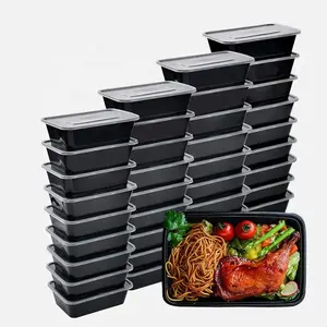 Microwave Takeaway plastik untuk pergi wadah makanan dengan tutup 1 2 3 kompartemen sekali pakai persiapan makan Togo kotak makan siang