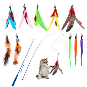 Giocattoli Ecologici Divertenti con Piume per Animali Domestici, Bacchetta Teaser per Gatti, Giocattolo Interattivo per Gatti - Product Image 1