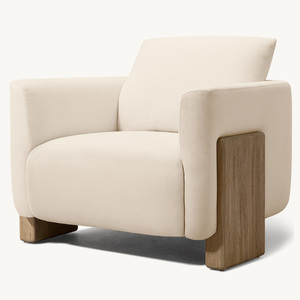 Chaise en lin blanc <span class=keywords><strong>de</strong></span> style américain <span class=keywords><strong>de</strong></span> luxe Rhohohill meubles <span class=keywords><strong>de</strong></span> salon canapé simple chaise longue en bois fauteuil à ossature en bois massif - Product Image 3