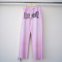 Huili Oem Heavyweight Jogger Pantalon Hommes Broderie Personnalisée Logo Patched Sunfaded Lavé Jambe Droite Strass Pantalon De Survêtement Évasé