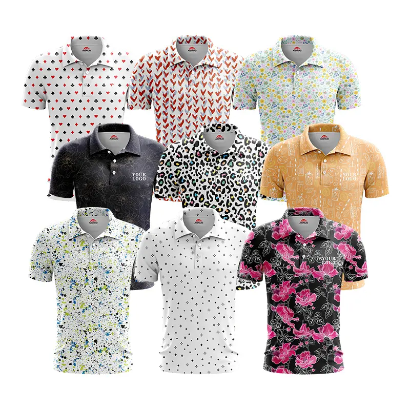 Custom Design Pattern Print Classic Fit Four Way Stretch Moisture Wicking Sun Protection Golf Wear Performance Polo Shirt