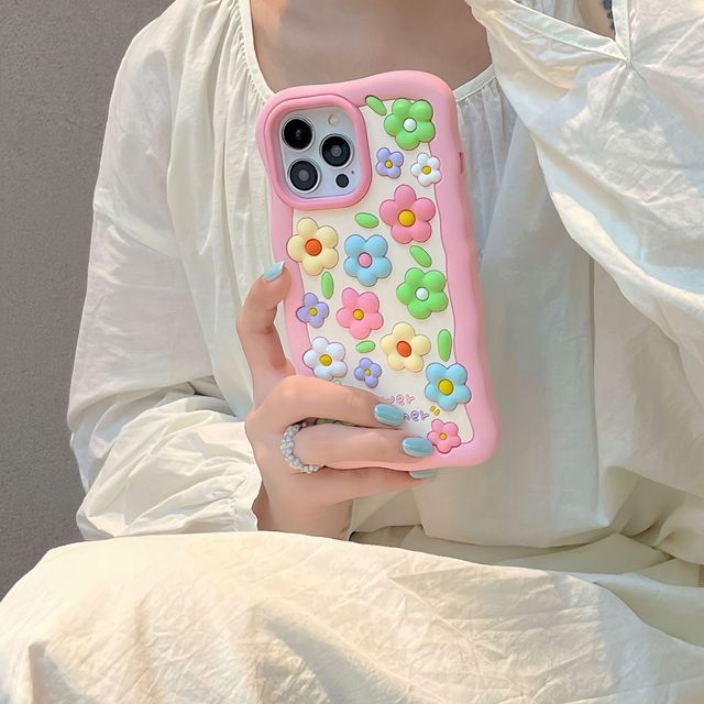Cute 3D Cartoon Animation Colorful Flower High Quality Real Silicone Shockproof Mobile Phone Cases for 11-15 Pro Max