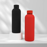 Bouteille d'eau personnalisée de 500 ml en acier inoxydable à double paroi, thermos à vide, peinture en caoutchouc thermique mate, bouteille d'eau de sport pour le bureau