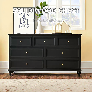 <span class=keywords><strong>Commode</strong></span> à 5 <span class=keywords><strong>tiroirs</strong></span> en bois massif noir classique moderne avec poignées dorées, écologique, pour chambre à coucher, salon, armoire de rangement - Product Image 2