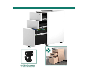 Armoires mobiles en acier à 3 tiroirs avec structure démontable et serrure, armoire de bureau multifonctionnelle - Product Image 4