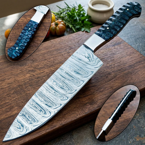 Cuchillo de chef BA ENTERPRISES hecho a mano de acero de Damasco de 13 pulgadas con hoja de punta caída y mango de madera dura |   Cuchillo de Cocina Profesional 1 Año - Product Image 4