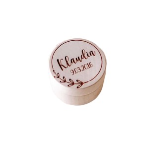 Caja de madera redonda para guardar dientes de leche, caja de madera maciza grabada para guardar cordón umbilical y cabello, recuerdo para bebé - Product Image 5