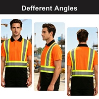 Polo de sécurité haute visibilité personnalisé OEM ANSI Classe 2 avec bande réfléchissante, col contrastant, uniforme de travail en polyester
