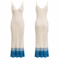 Robe longue en maille ajourée à col en V pour femme, bretelles spaghetti, dégradé de couleurs, fente latérale, idéale pour la plage et les vacances