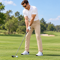 Celana Golf Kain Twill Stretch Jahitan Lurus Kancing Depan Saku Resleting Tersembunyi Produksi Khusus