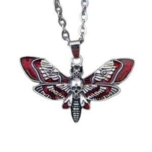 Collier ras du cou Y2K tendance, style gothique, avec pendentif crâne, ailes de mites et motif goutte de vernis rouge, plaqué or, bijoux punk pour femmes et hommes - Product Image 1