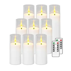 Popular Clear Acrylic Pillar Flameless Battery Operated Led Candle Set White Candle With Remote