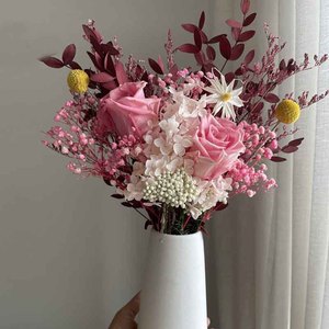 Arrangement <span class=keywords><strong>de</strong></span> roses éternelles personnalisé en vase - Fleurs séchées minimalistes pour bouquet <span class=keywords><strong>de</strong></span> mariée et centre <span class=keywords><strong>de</strong></span> table DIY, décoration <span class=keywords><strong>de</strong></span> fête bohème - Product Image 1