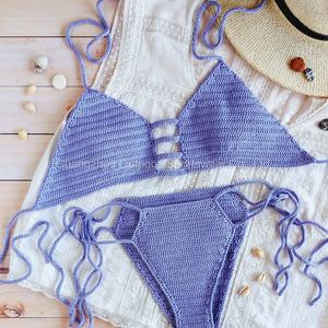 Maillot de bain deux pièces personnalisé en crochet tricoté à la main avec pompons, style coquillage, mini bikini à nouer, pour femme, idéal pour le fitness et la plage - Product Image 5