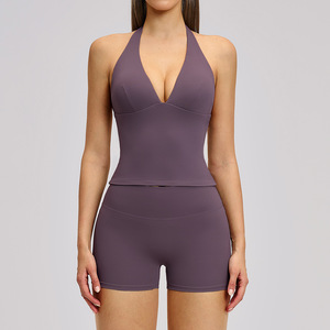 V Neck European <strong>American</strong> Yoga Set High Elasticity Quick Drying Hip Lifting Women's Gym <strong>Sports</strong> <strong>Bra</strong> Top &amp; Booty Shorts - Product Image 3