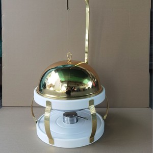 Stainless Steel Alcohol Heating <b>Stove</b> Golden Round Pot With Lid Modern Minimalist Design For Dining Use - Product Image 3