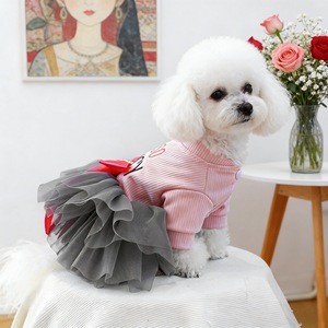 Pet Tulle Skirt For Dogs <b>Cats</b> Small Puppies Pink Gray Layered Dress With Bow Four Seasons Polyester <b>Clothes</b> - Product Image 3
