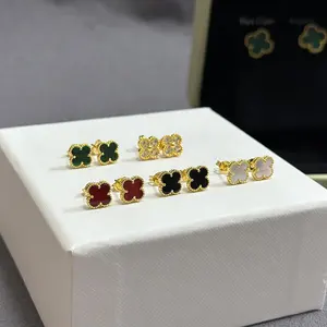 S925 Sterling Silver Bạc Thời Trang Cổ Điển Mini Hoa Stud Bông Tai Mạ 18K Rose Gold Agate Bông Tai Của Phụ Nữ Nhà Máy Bán Buôn