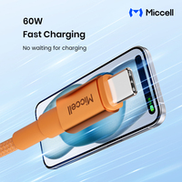 Cable USB Tipo-C Miccell de 1.5M, PD 60W, Carga Rápida, Transferencia de Datos a 480Mbps, Cable de Carga de Nailon para Teléfono Inteligente