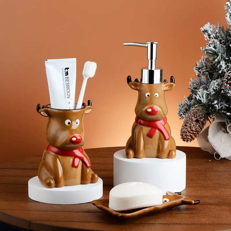Wholesale Hotel Modern Dog 3Pcs Christmas Ceramic Bathroom Set