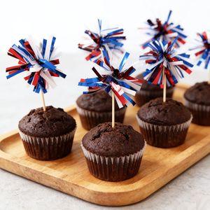 Fireworks Cake Decor Sticks Red White Blue 10 Pack Independence Day Party Dessert Table Toppers Disposable - Product Image 4