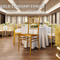 Nouveau produit mobilier pour hôtel Chiavari chaises de banquet empilables en métal doré pour fêtes de mariage et événements avec coussin