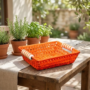 Colorful Palm Leaf <b>Basket</b> Handwoven Storage <b>Tray</b> Serving <b>Tray</b> Home Organizer from Wholesale Manufacturer - Product Image 1