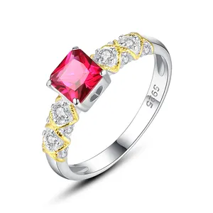 Hot selling exquisite jewelry ring S925 sterling silver rhodium plated square ruby finger ring engagement wedding ring