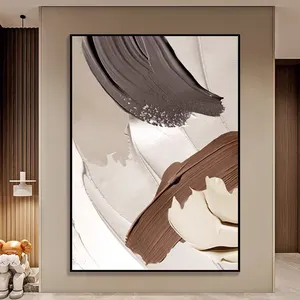 가정 장식 100% 손으로 그린 아트 페인팅 수제 미니멀리스트 베이지 다크 브라운 대형 현대 벽 예술 캔버스에 추상 유화