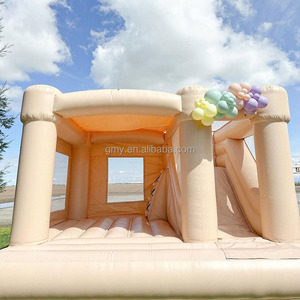 Château gonflable blanc avec toboggan, articles de location pour événements, combo château gonflable et toboggan avec piscine - Product Image 4