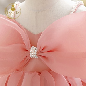 Abito da Principessa Floreale per Bambine, Mini Abito con Perline e Grande Fiocco per Feste Estive, Elegante Vestito da Principessa per Bambine - Product Image 4