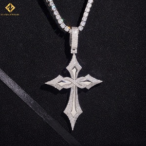 925 Silver Rhodium Plated GRA Certified <b>Rope</b> <b>Chain</b> Moissanite Cross Pendant Christian Jewelry Hiphop Men Rapper Iceout Necklace - Product Image 1