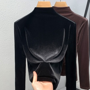 Maglietta da <span class=keywords><strong>donna</strong></span> slim fit <span class=keywords><strong>in</strong></span> <span class=keywords><strong>velluto</strong></span> a maniche lunghe, tinta unita, calda, da indossare sotto, nuova collezione 2026 - Product Image 2