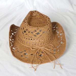 Chapeau de cowboy en paille vintage de haute qualité pour l'été, vente en gros, style western, pour adulte, avec cordon coupe-vent - Product Image 5