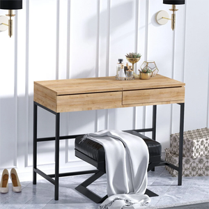 Coiffeuse simple en chêne <span class=keywords><strong>noir</strong></span> grande taille 100x45x75cm-coiffeuse avec espace de rangement miroir pliable pour chambre à coucher - Product Image 4