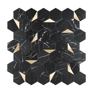 Hexagon Marble Black and Gold Peel and Stick Kitchen <b>Backsplash</b> Mosaic <b>Tile</b> - Product Image 1